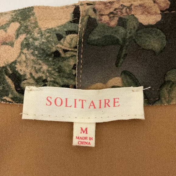 Solitaire Brown Faux Suede Floral Open Front Jacket Size M Duster Kimono - Picture 7 of 9